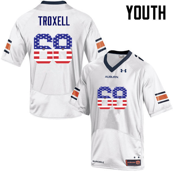 Youth Auburn Tigers #68 Austin Troxell USA Flag Fashion White College Stitched Football Jersey